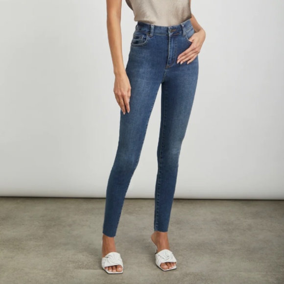 Rails The Larchmont Raw Hem High Waist Skinny Jeans - Baltic Blue - Picture 1 of 11